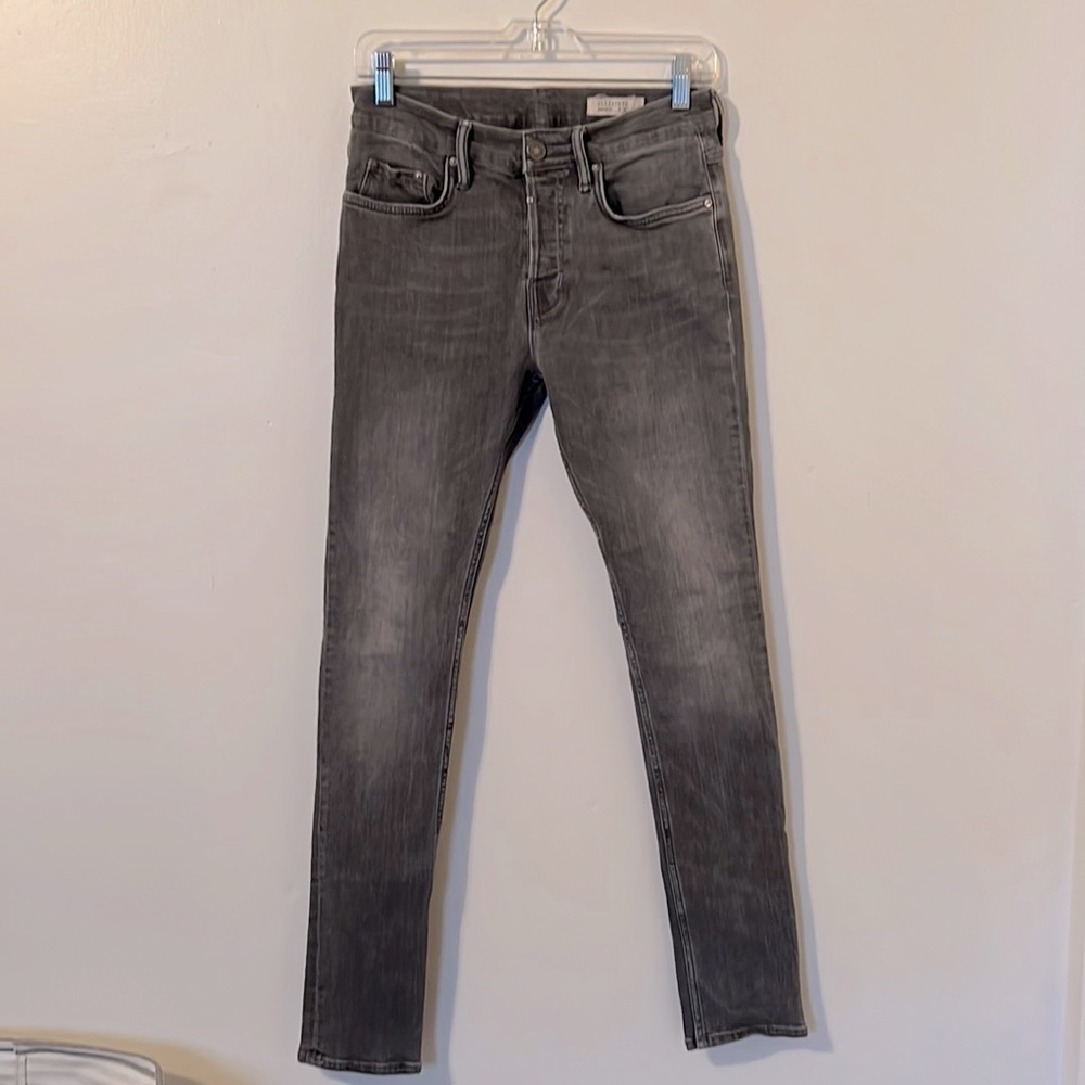 ALL SAINTS Hidden Button Fly Gray Mens Cigarette Jeans Size 28